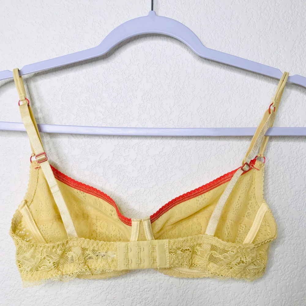 FREE PEOPLE Yellow Cheeky Lace Underwire Balconette Bra Coral Trim - Picture 2 of 8